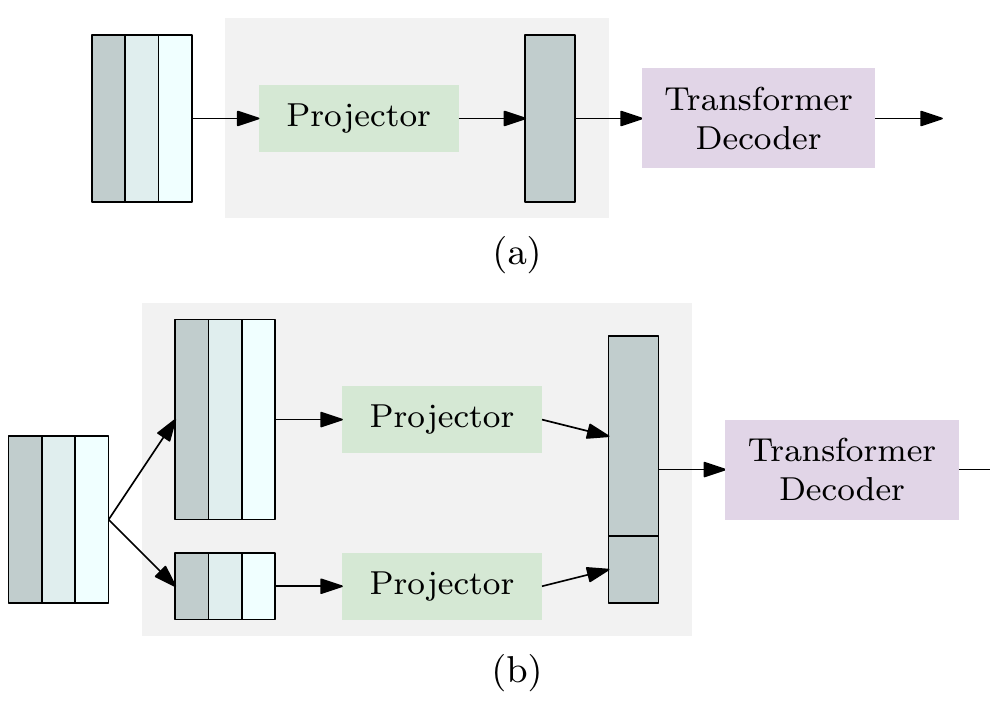 Single-scale projector (a) for tiny/small/medium, multi-scale projector (b) for large/xlarge