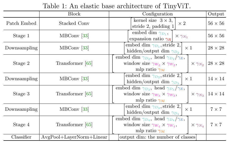 Elastic base architecture of TinyViT